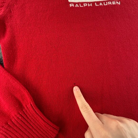 Ralph Lauren Polo Jeans Women Flag Sweater Red XL Turtleneck Knit Pullover USA - Picture 9 of 16